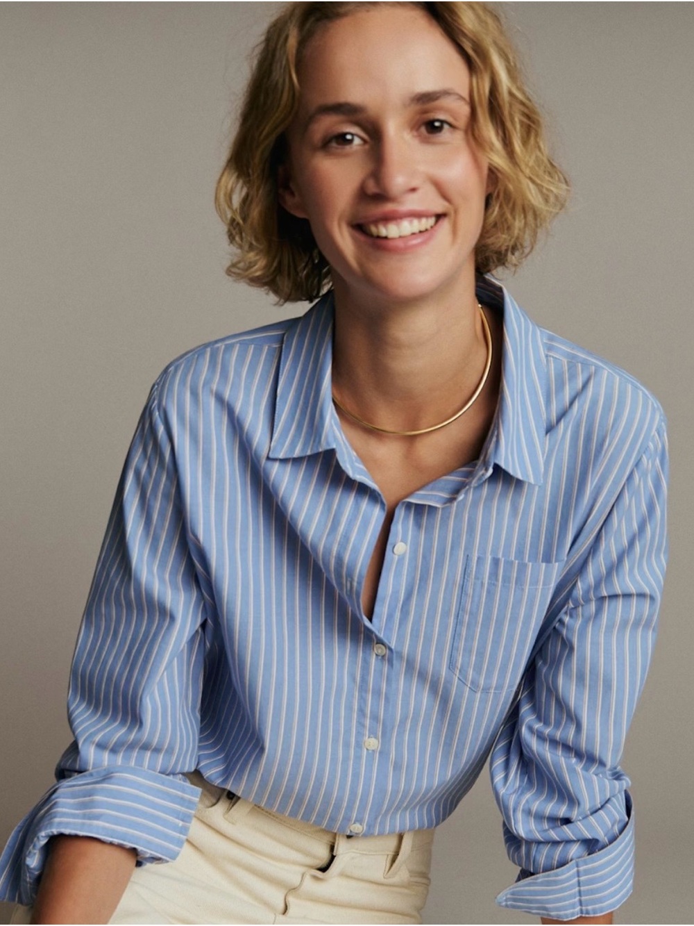 Sezane Tomboy Blue Striped Button-Down Shirt